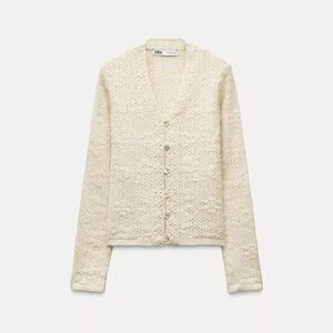 Zara Off-White Textured Cardigan